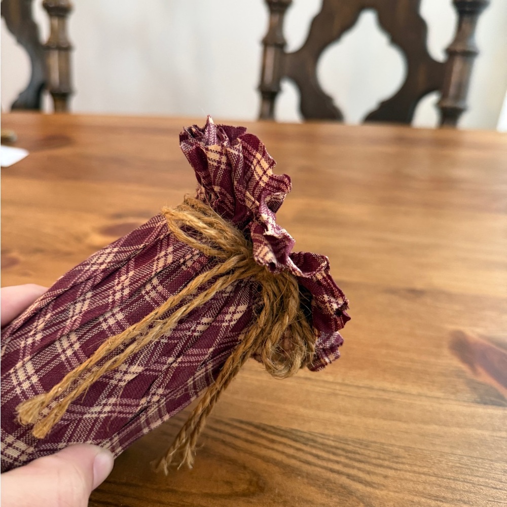 Plaid Burgundy Fabric Drawstring Sachet glass jar decor - Picture 5 of 10
